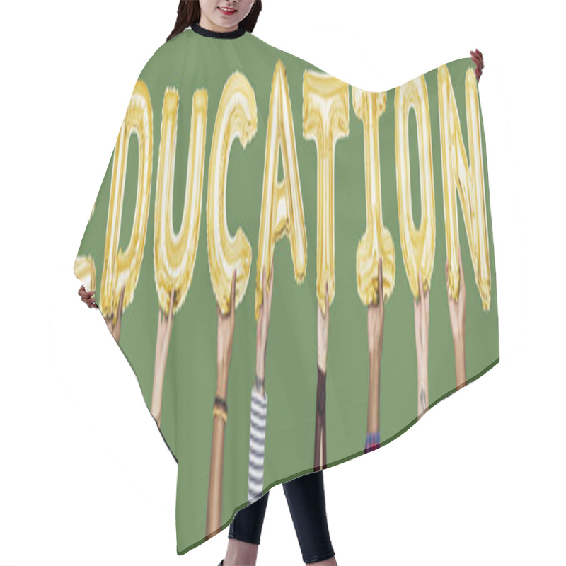 Personality  Hands Showing Education Balloons Word Hair Cutting Cape