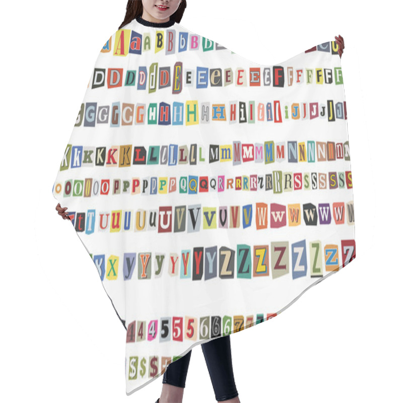 Personality  Cut Out Ransom Vector Letters Alphabet. Blackmail Or Ransom Kidnapper Anonymous Note Font. Latin Letters, Numbers And Punctuation Symbols. Criminal Ransom Letters. Compose Your Own Hair Cutting Cape