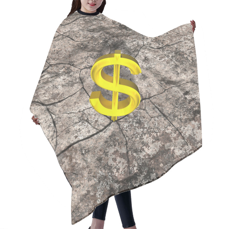 Personality  3d Illustration Of Gold Dollar On Cracked Rock Hair Cutting Cape