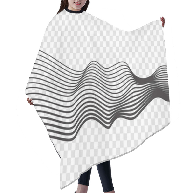 Personality  Wave Lines Optical Abstract Optical Art Background. Vector Isolated Thread Black Wavy Lines Floating In Motion On Transparent Background Hair Cutting Cape