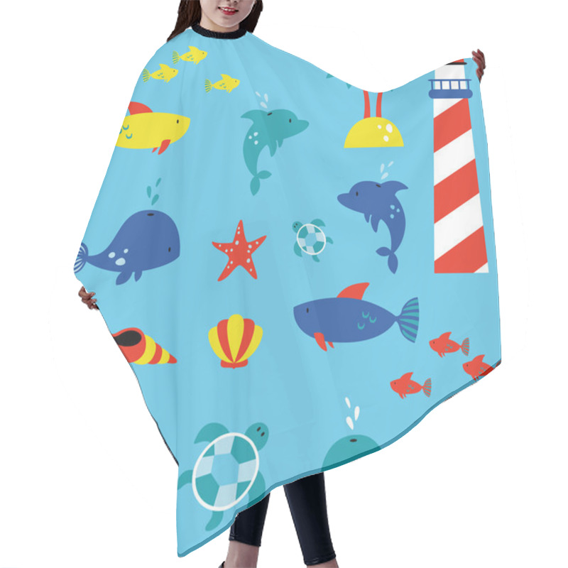 Personality  Marine Life Children Style Illustration Set Hair Cutting Cape