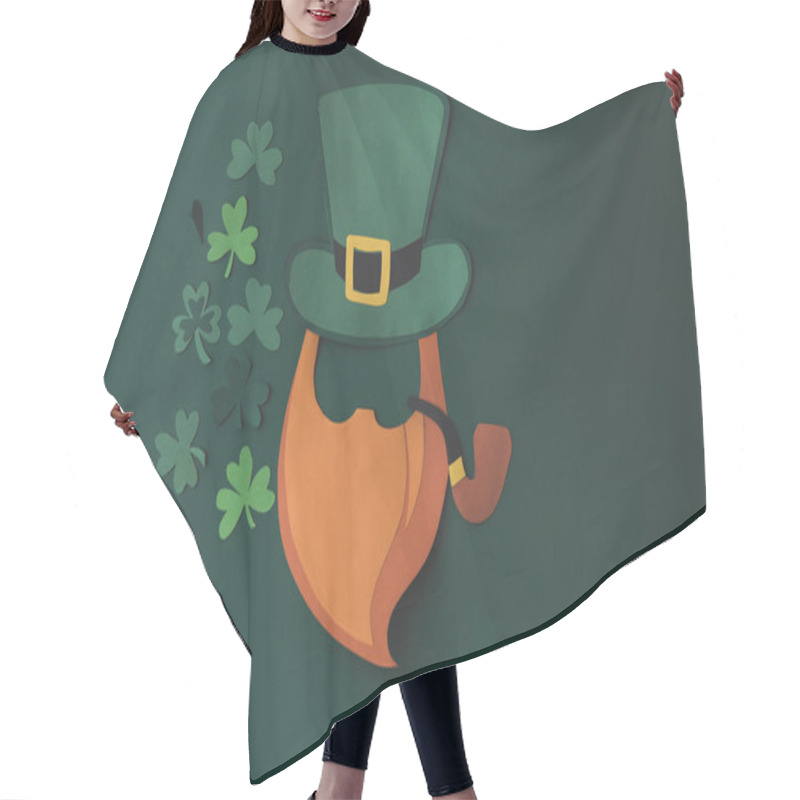 Personality  Top View Of Paper Decoration Of Smoking Man And Shamrock For St Patricks Day Isolated On Green Hair Cutting Cape