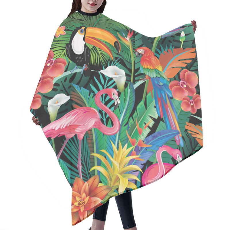 Personality  Composition Of Tropical Flowers Leaves And Birds Hair Cutting Cape