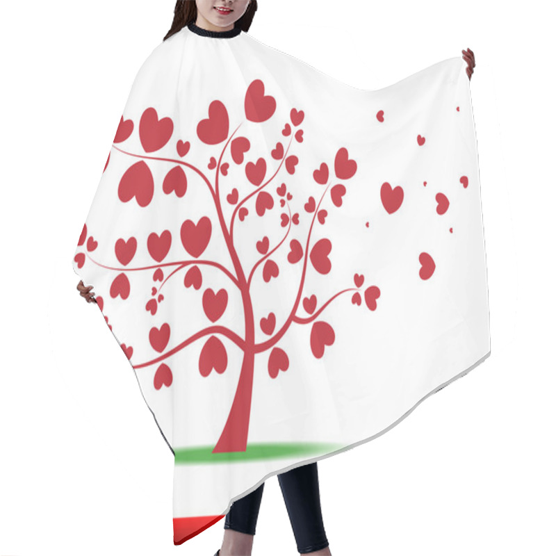 Personality  Tree With Red Heart Leaves,love Hair Cutting Cape