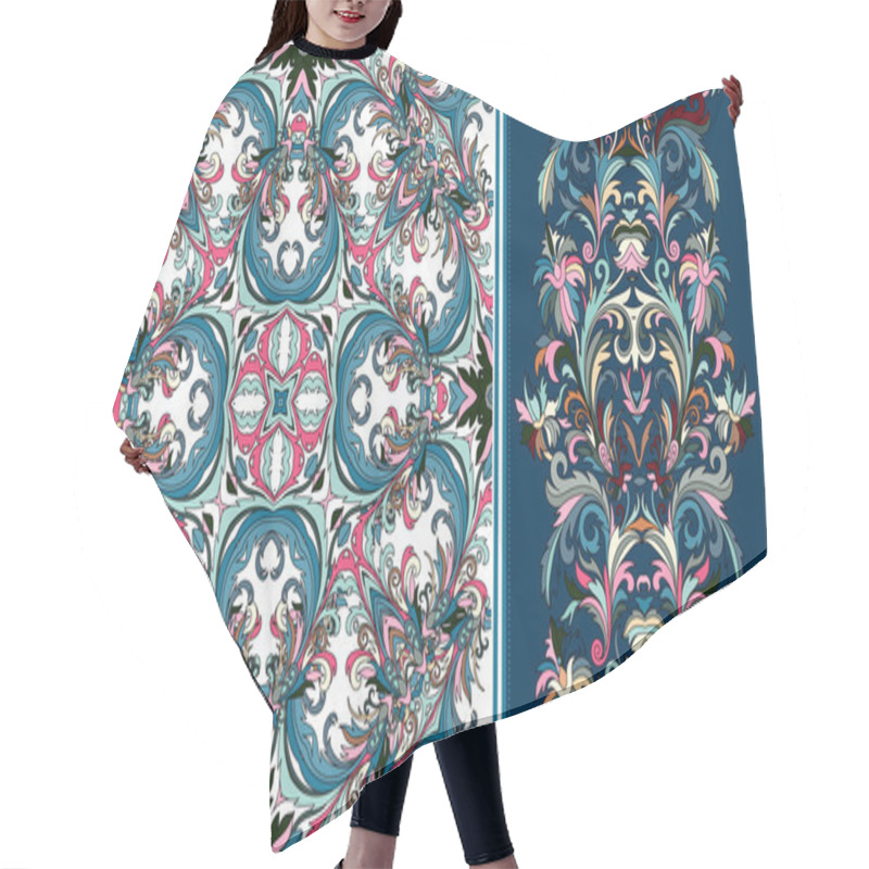 Personality  Set Of Seamless Floral Pattern And Border For Design. Hair Cutting Cape