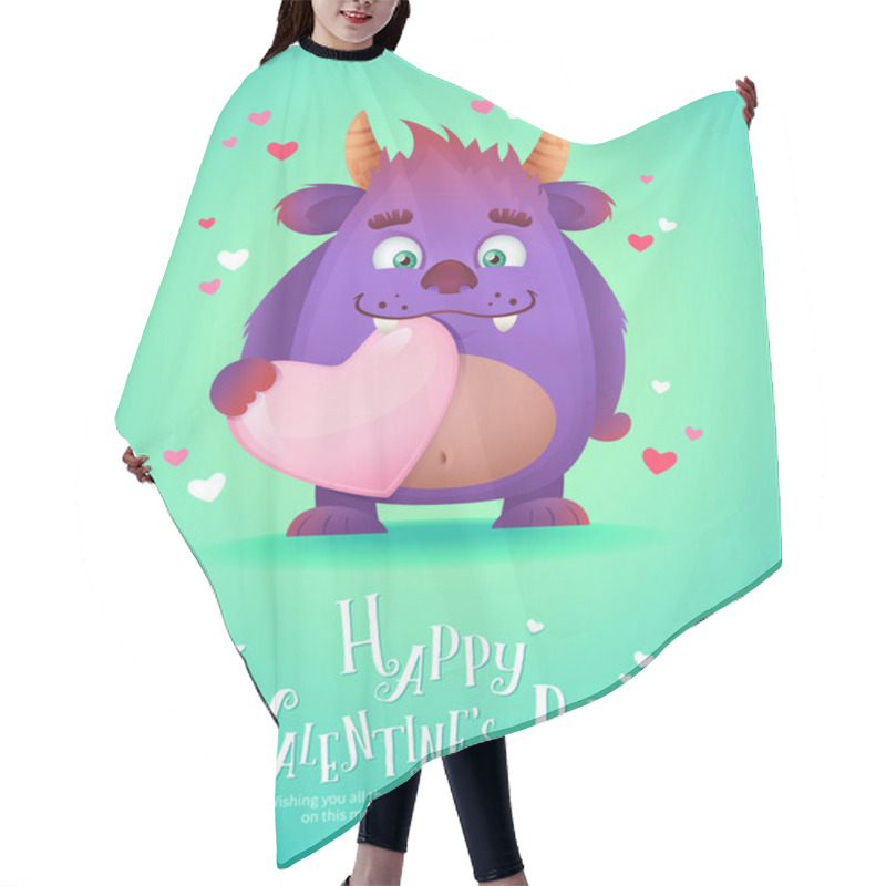 Personality  Cartoon Monster With A Heart Valentine Card Hair Cutting Cape