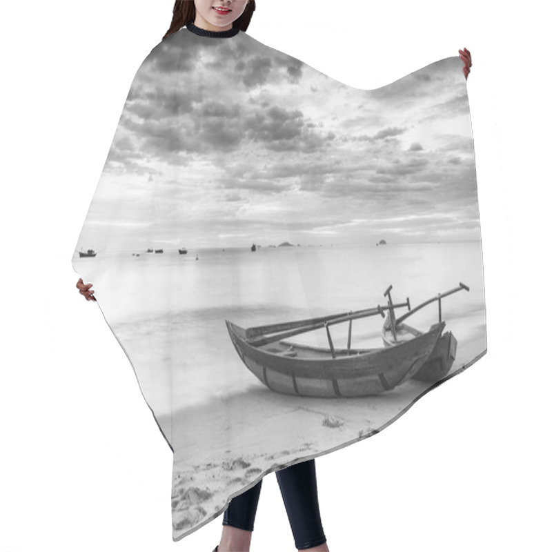 Personality  Artworks Of The Small Fishing Boats, Version Black And White, Pictures Used In The Design, Printing, Advertising, Graphic And Marketing For Travel Hair Cutting Cape