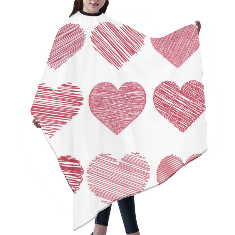 Personality  -2Set Of Red Handdrawn Hearts For Valentine's Day. Vector Hair Cutting Cape