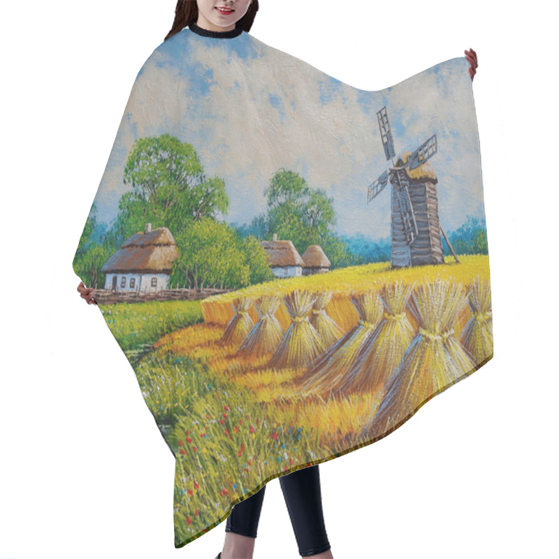 Personality  Oil Paintings Rural Landscape In The Village. Old Village, Summer Landscape, Old Huts. Fine Art, Artwork Hair Cutting Cape