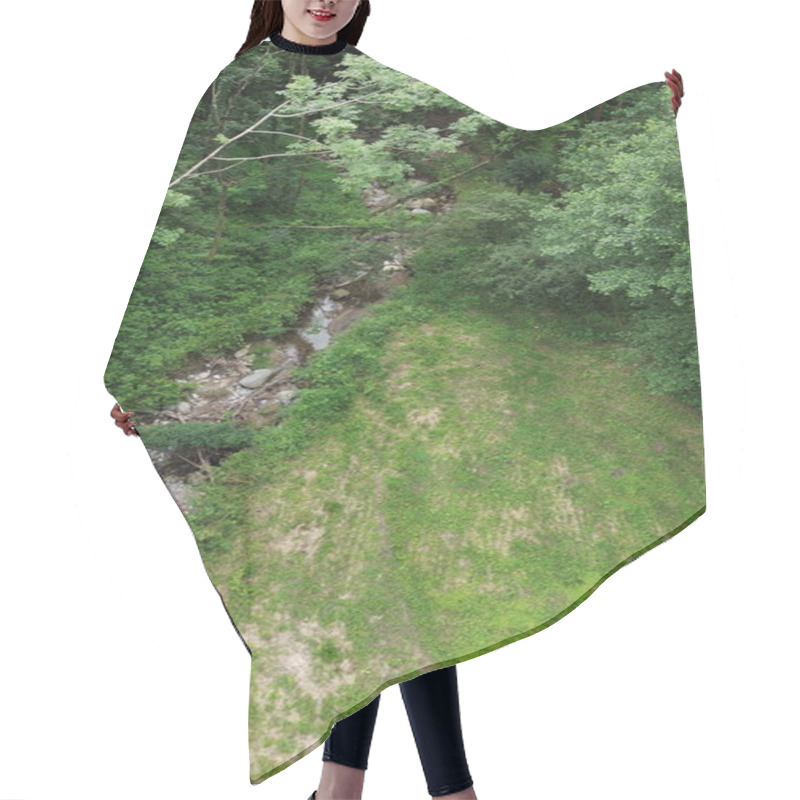 Personality  Fairy-tale Aerial View From Above Of The Curvilinear River In The Green Wild Atmosphere Hair Cutting Cape