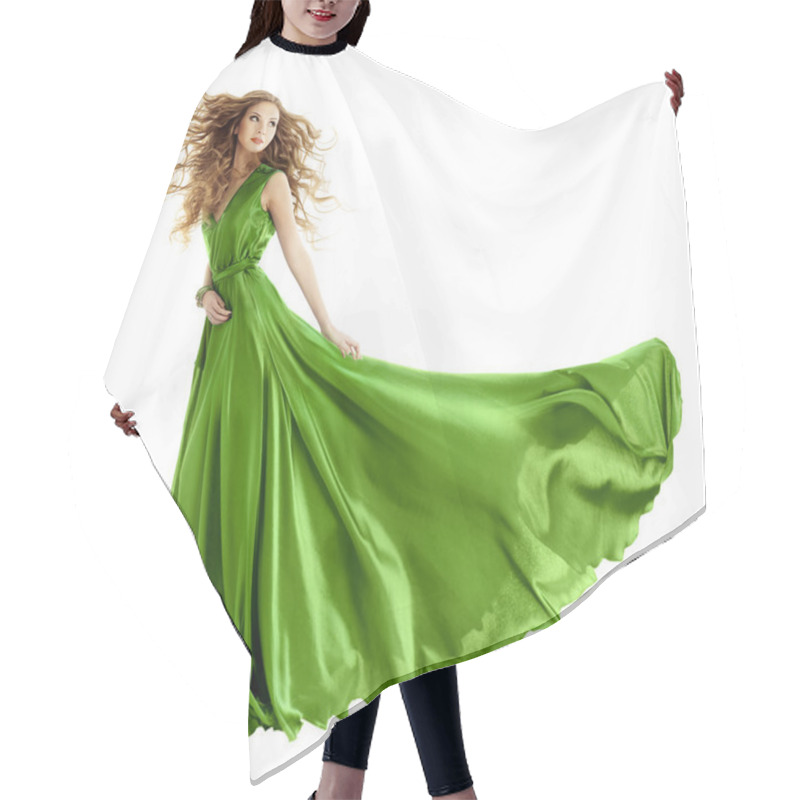 Personality  Woman In Beauty Fashion Green Gown, Long Evening Dress Hair Cutting Cape