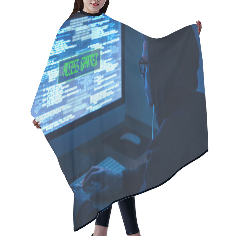 Personality  Man At Computer In Dark Room Hair Cutting Cape