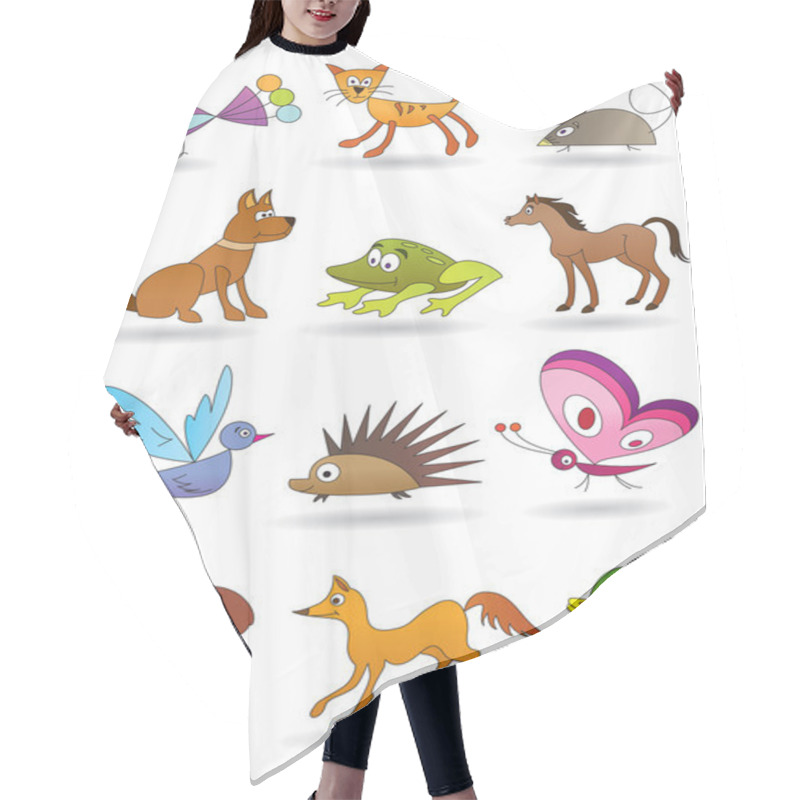 Personality  Toys With Animals For Kids Icons Set Hair Cutting Cape