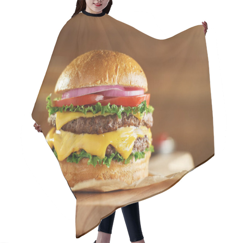 Personality  Double Cheeseburger With Lettuce, Tomato, Onion, And Melted American Cheese Hair Cutting Cape