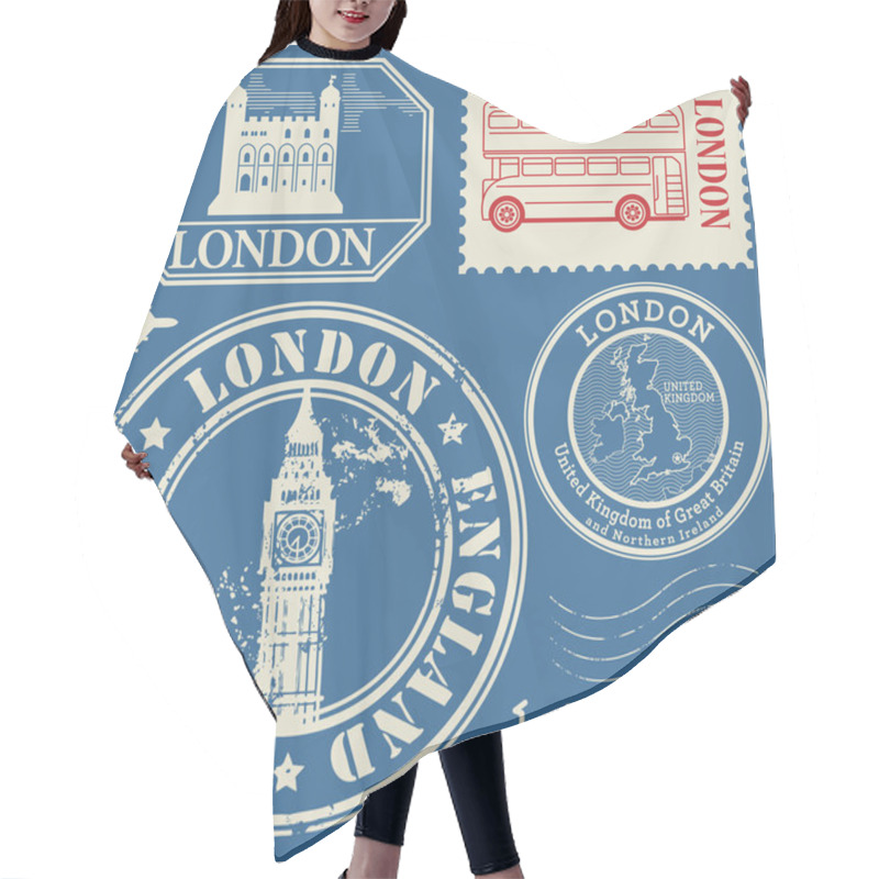 Personality  Travel Stamps Or Symbols Set, England And London Theme Hair Cutting Cape