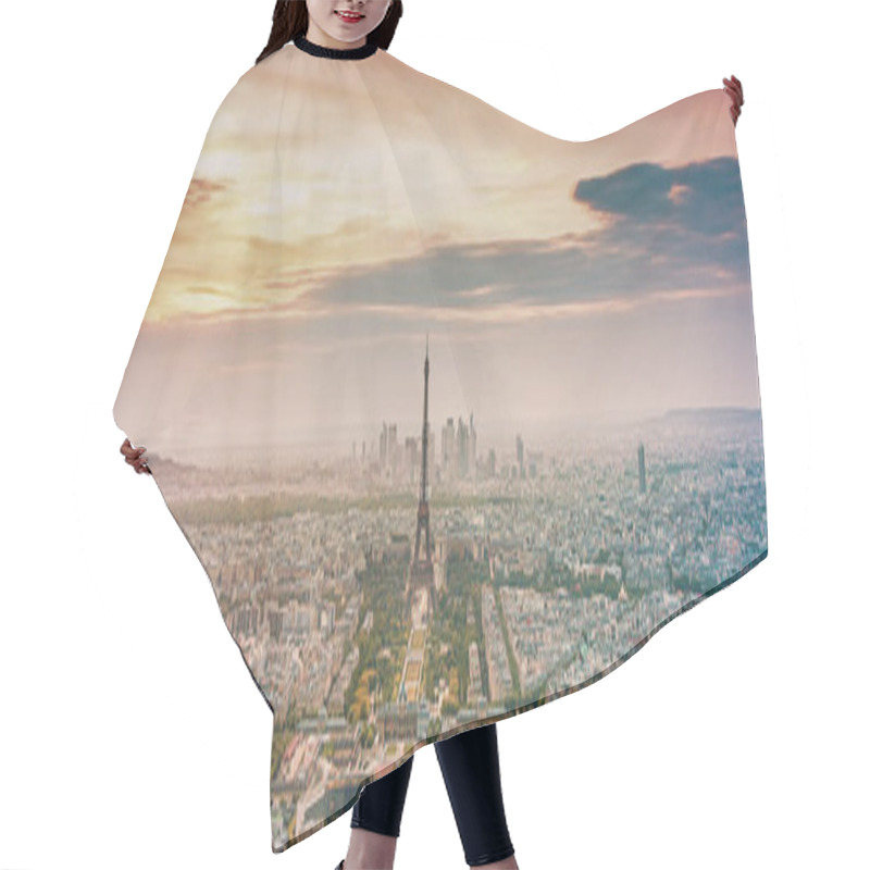 Personality  Aerial View Over Paris At Sunset With Iconic Eiffel Tower Hair Cutting Cape