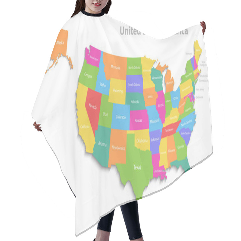 Personality   USA Map With Alaska And Hawaii Map, New Political Detailed Map, Separate Individual States, With State Names, Isolated On White Background 3D Vector Hair Cutting Cape