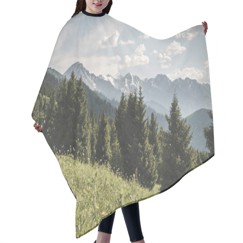 Personality  Panoramic Mountain And Forest Views And Snowy Peaks In The Mountains Of Kahastan Hair Cutting Cape