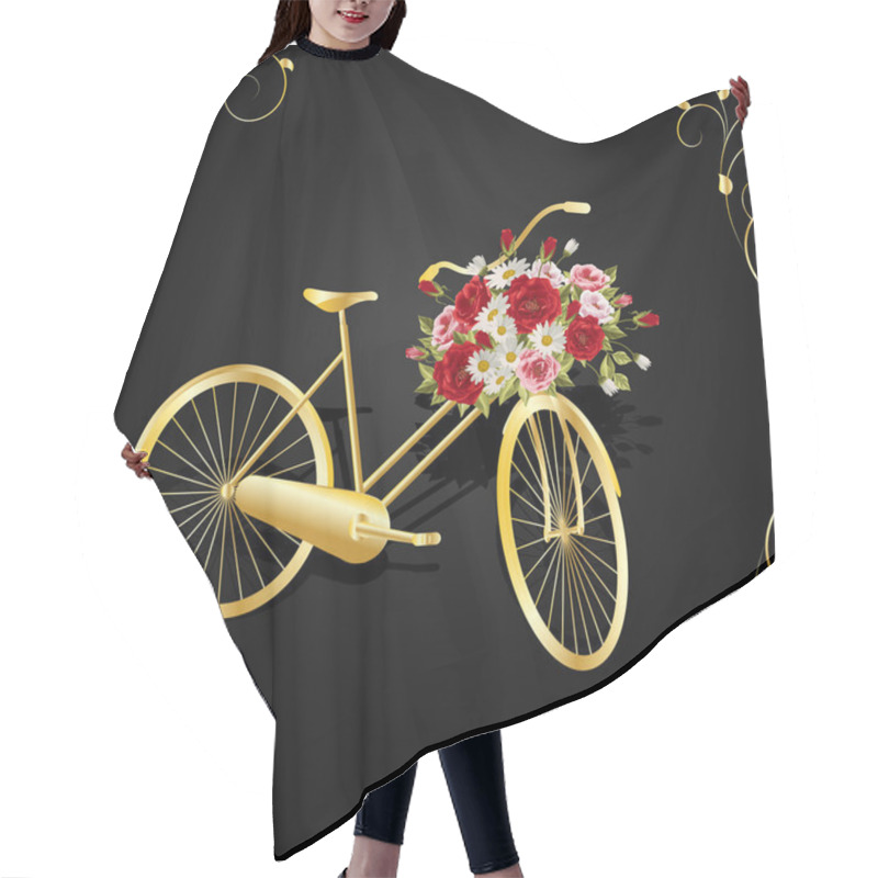 Personality  Gold Bicycle With A Basket Full Of Flowers Hair Cutting Cape