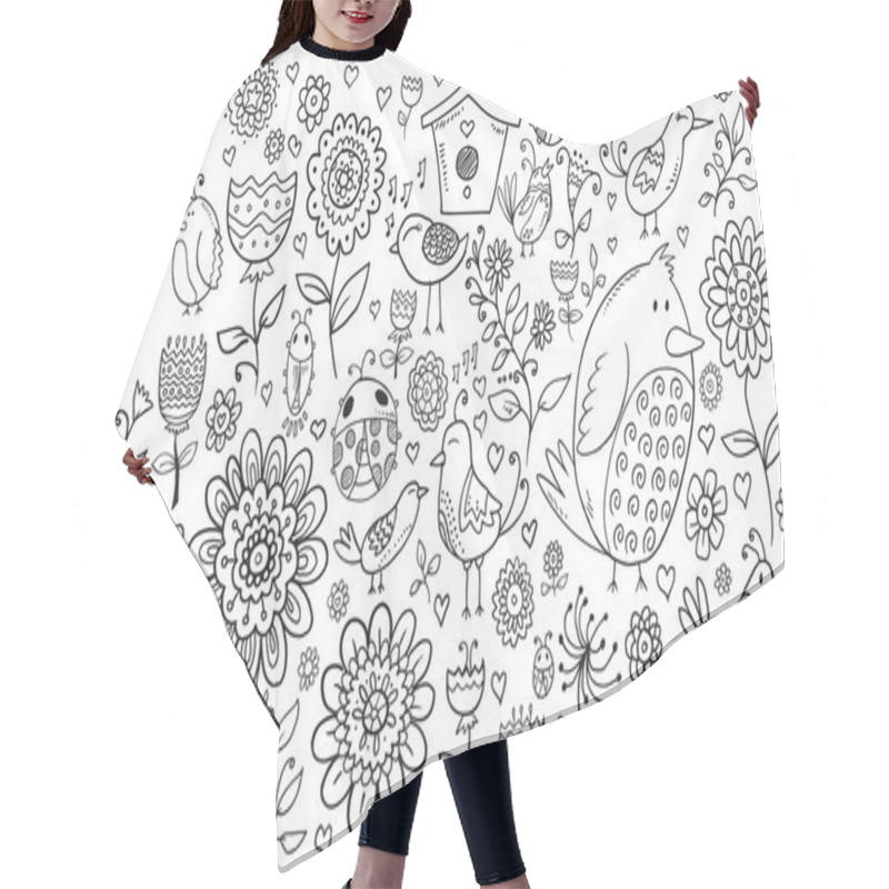 Personality  Doodle Flowers And Birds Hair Cutting Cape