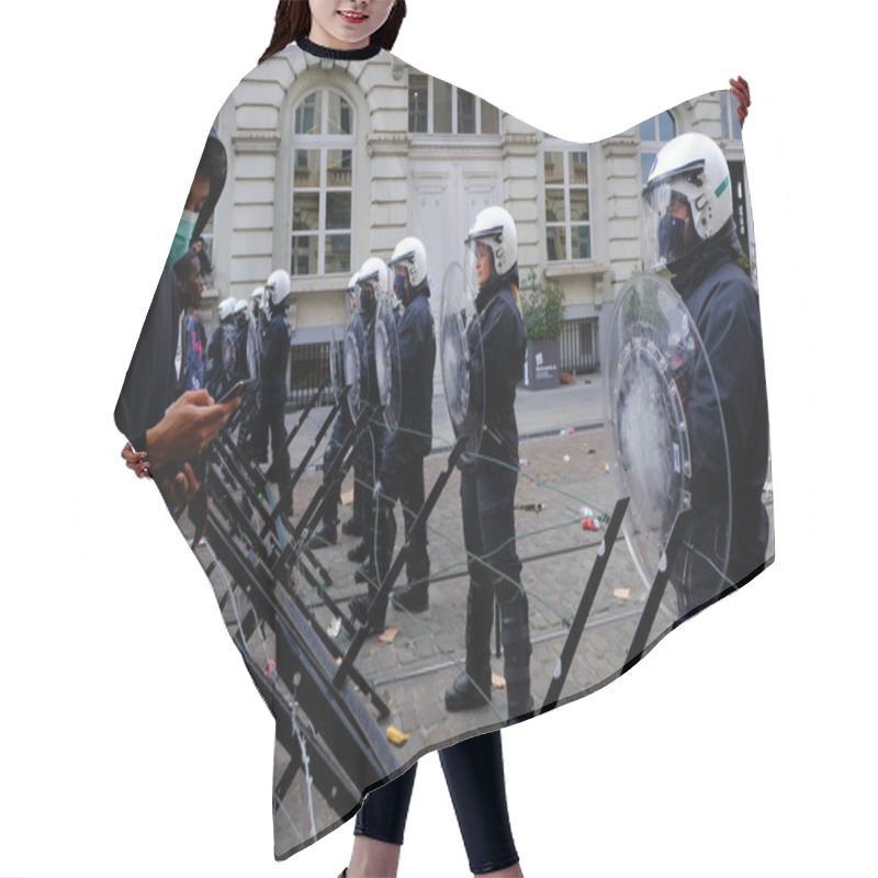 Personality  Riot Police Secures The Area During An Anti-racism Protest Against Racial Inequality In The Aftermath Of The Death Of George Floyd In Brussels, Belgium On Jun. 7, 2020. Hair Cutting Cape