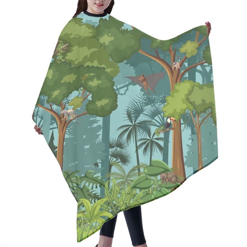 Personality  Tropical Rainforest Scene With Various Wild Animals Illustration Hair Cutting Cape