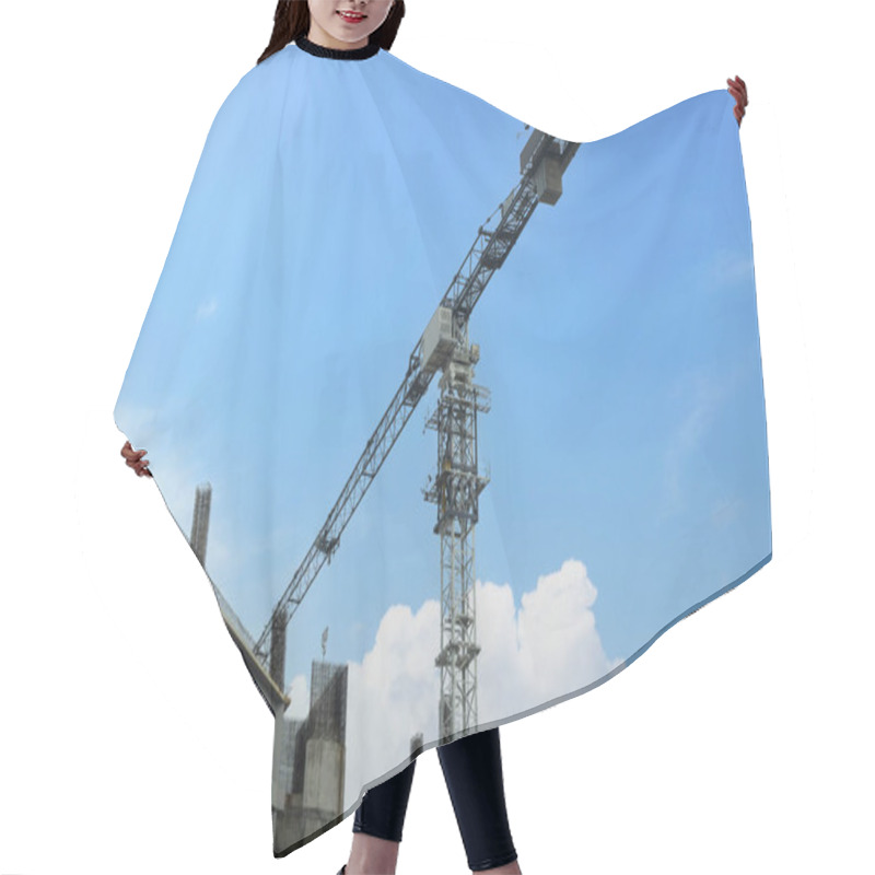 Personality  Crane On Building Construction Site With Blue Sky Background Hair Cutting Cape