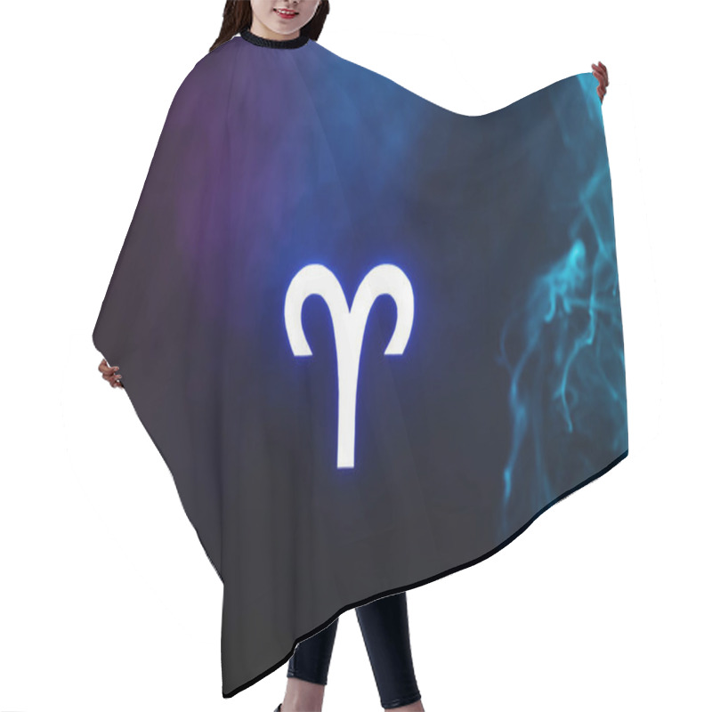 Personality  Blue Illuminated Aries Zodiac Sign With Smoke On Background Hair Cutting Cape