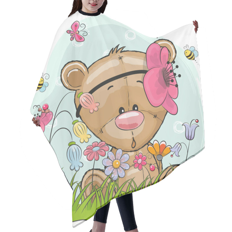 Personality  Cute Cartoon Teddy On A Meadow Hair Cutting Cape