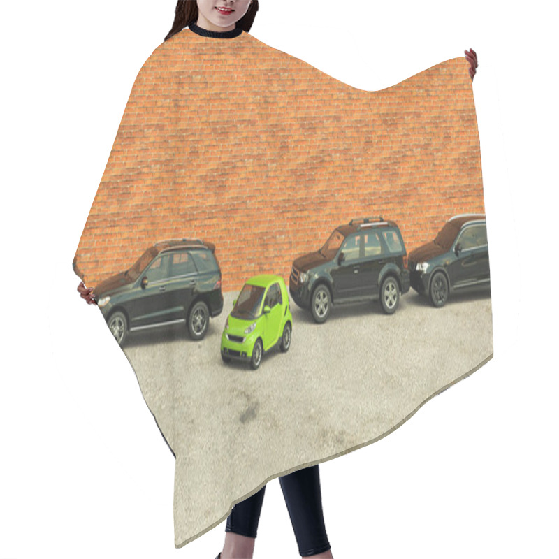 Personality  3D Rendering Of A Conceptual Image Of The Flexibility And Eco Friendliness Of A City Car Against SUV Hair Cutting Cape