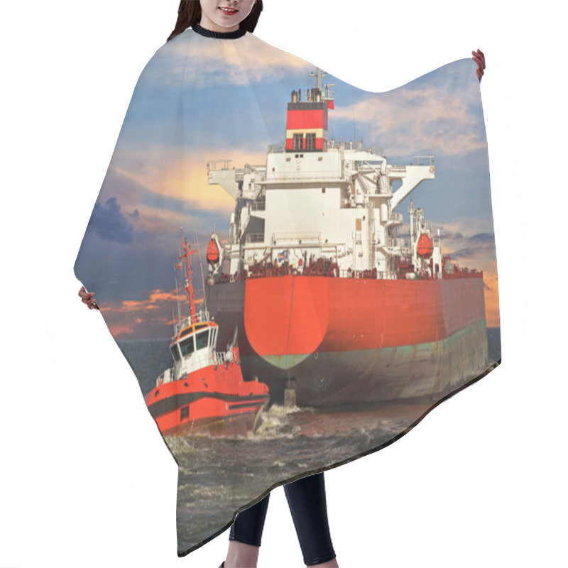 Personality  Tugboat Towing A Ship Hair Cutting Cape