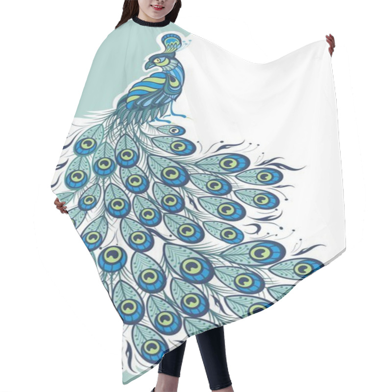 Personality  Blue Peacock.Poster, T-shirt Design. Vector Background Hair Cutting Cape