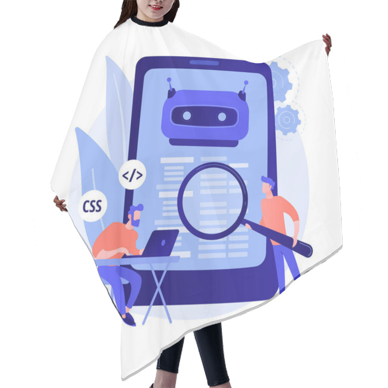 Personality  Java Developer. Smartphone Software. Javascript Coding, Writing Application, Css Programming. Html Source Code Tampering. Mobile Program. Vector Isolated Concept Metaphor Illustration. Hair Cutting Cape