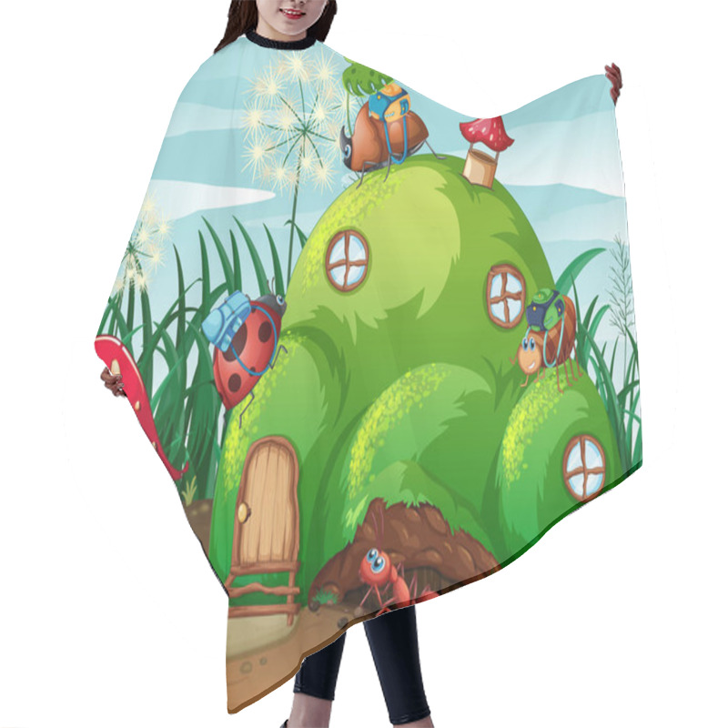 Personality  Gardening Theme With Insects In Their Home Illustration Hair Cutting Cape