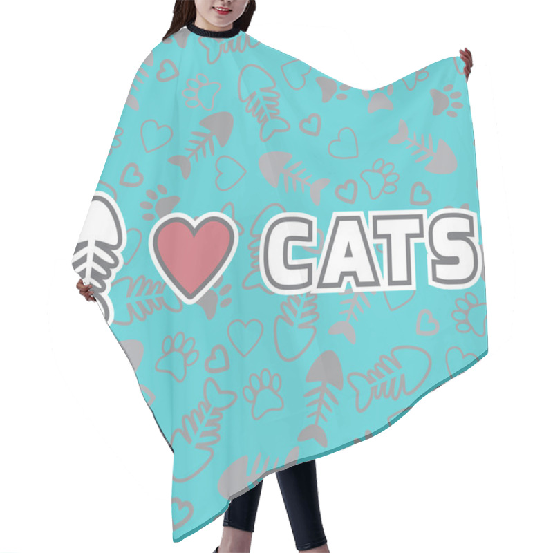 Personality  I Love Cats Card. Cute Background With Cat Paw Prints And Hearts Hair Cutting Cape