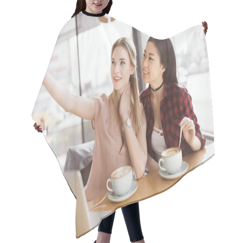 Personality  Young Women Taking Selfie  Hair Cutting Cape