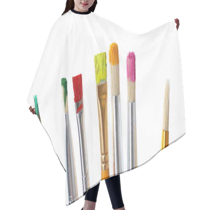 Personality  Different Brushes With Paints On White Background Hair Cutting Cape