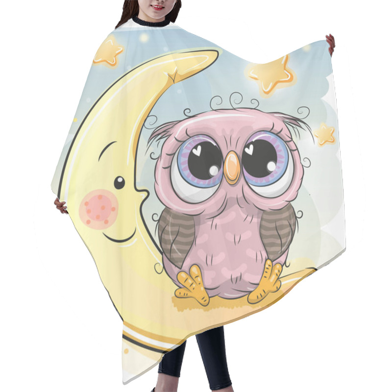 Personality  Cute Owl Girl Is Sitting On The Moon Hair Cutting Cape