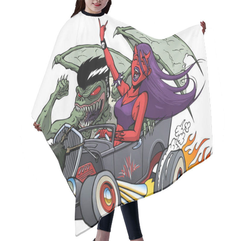 Personality  Monster Hot Rod With Driving Demon Girl And Monster Riding Shotgun Hair Cutting Cape