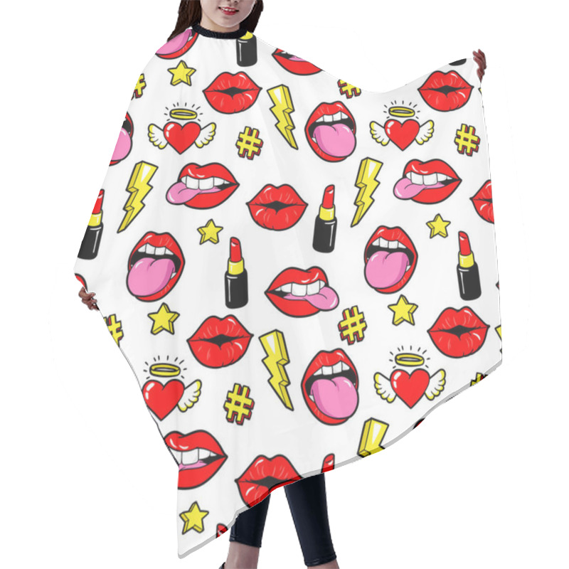 Personality  Seamless Pattern With Fashion Patches. Hair Cutting Cape