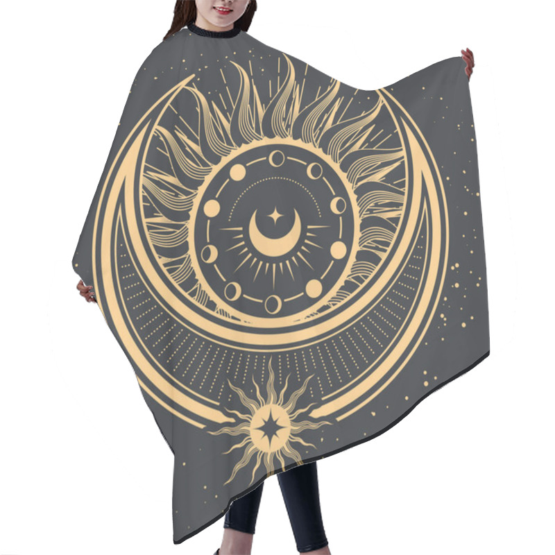 Personality  Mystical Sun And Moon, Tarot Cards Magic, Sorcery And Divination Occult Symbol, Vector Hair Cutting Cape