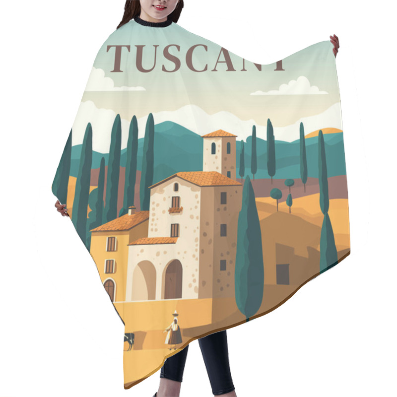 Personality  Tuscany. Italy. Vector Illustration In Flat Design Style. Hair Cutting Cape