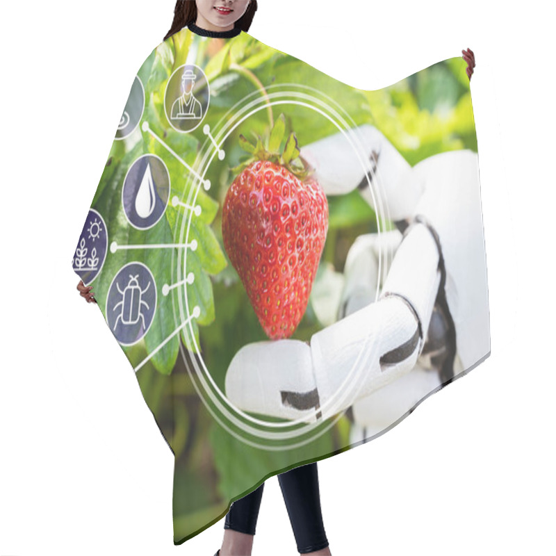 Personality  AI Farmer Assistant Picking Fresh Fruit At Plant Hair Cutting Cape