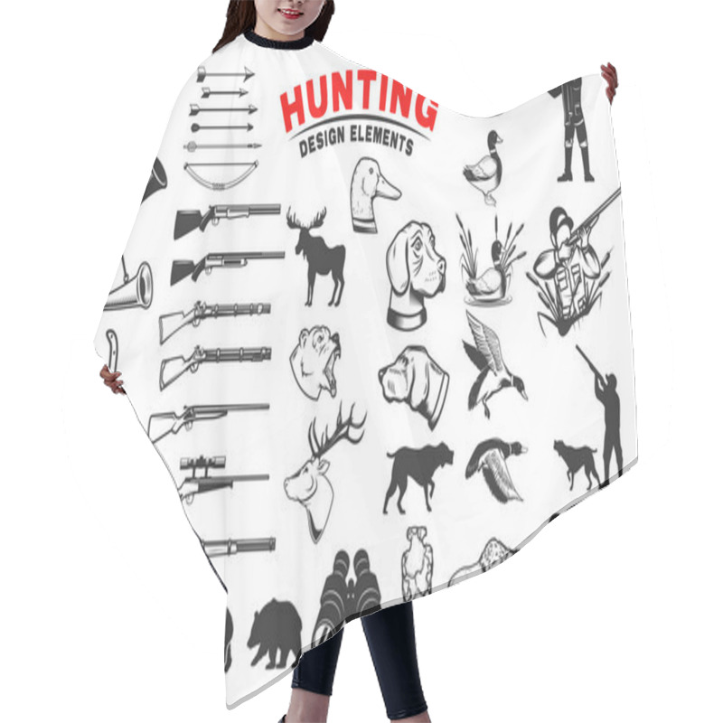 Personality  Set Of Hunting Design Elements. Hunting Dogs, Weapon, Shooters S Hair Cutting Cape