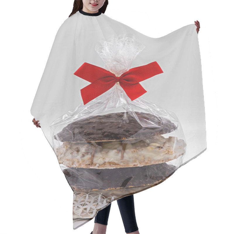 Personality  Homemade Gingerbread Packed In Cellophane Bag With Red Bow Isolated On White Background Hair Cutting Cape