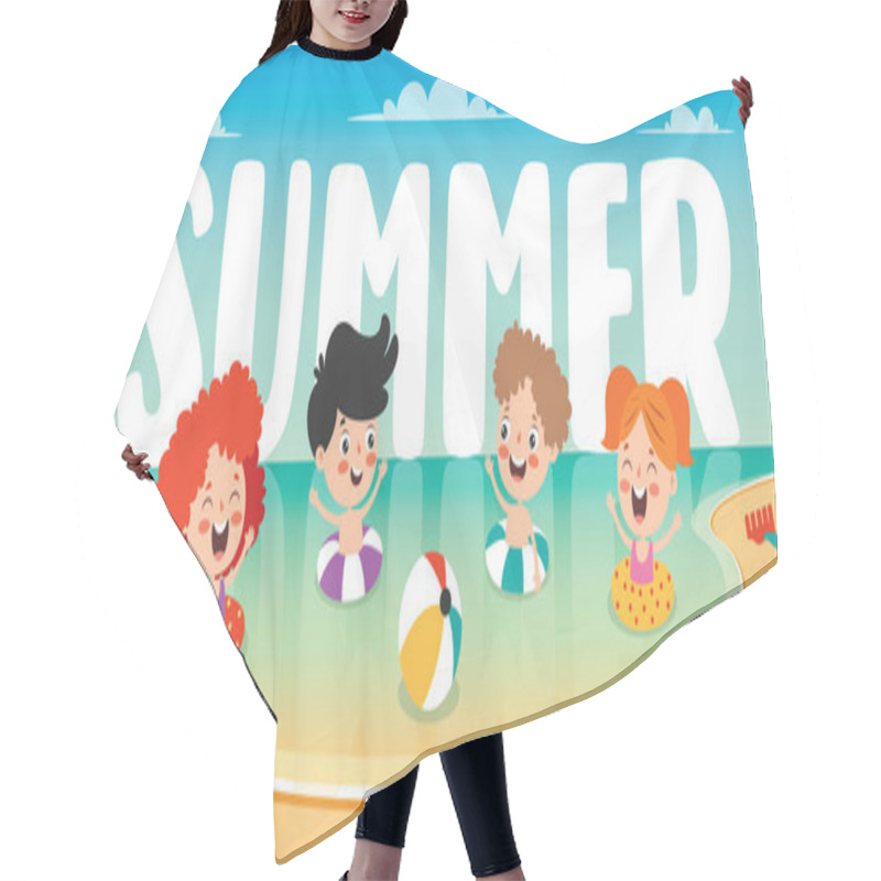 Personality  Flat Summer Banner With Cartoon Character Hair Cutting Cape