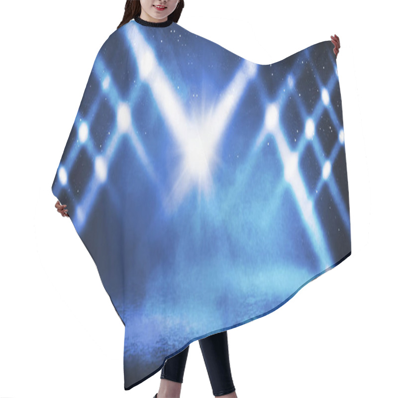 Personality  Blue Misty Dark Background. Dark Street With Smoke, Fog, Blue Spotlights, Neon. Dark Abstract Empty Background. Hair Cutting Cape