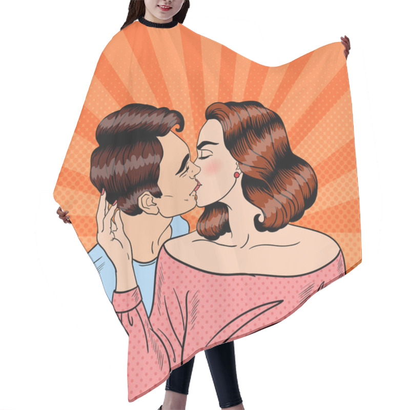 Personality  Happy Young Couple Kissing. Pop Art Vector Illustration Hair Cutting Cape