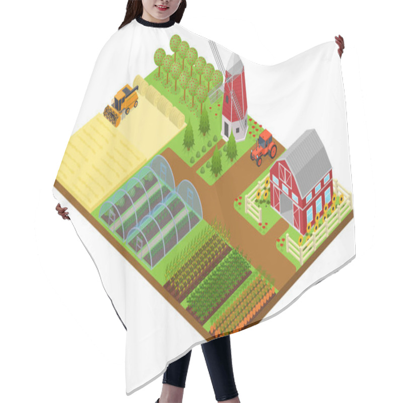 Personality  Farm Isometric View. Vector Hair Cutting Cape