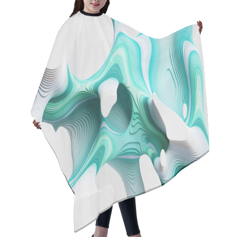 Personality  3d Render, Abstract Modern Minimal Background With Unusual Mint Green Curvy Shapes And Wavy Lines Hair Cutting Cape